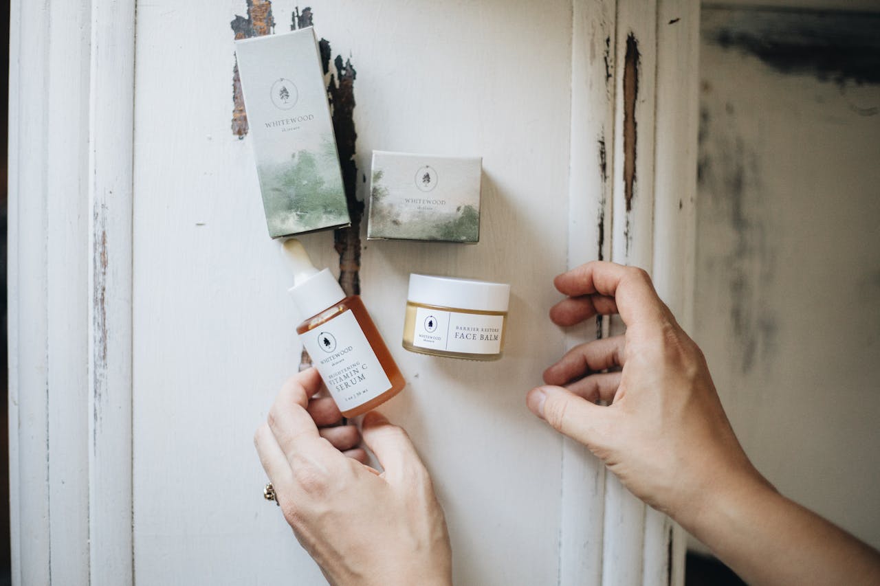 Minimalist flatlay featuring handmade natural skincare products for a cozy and organic feel.